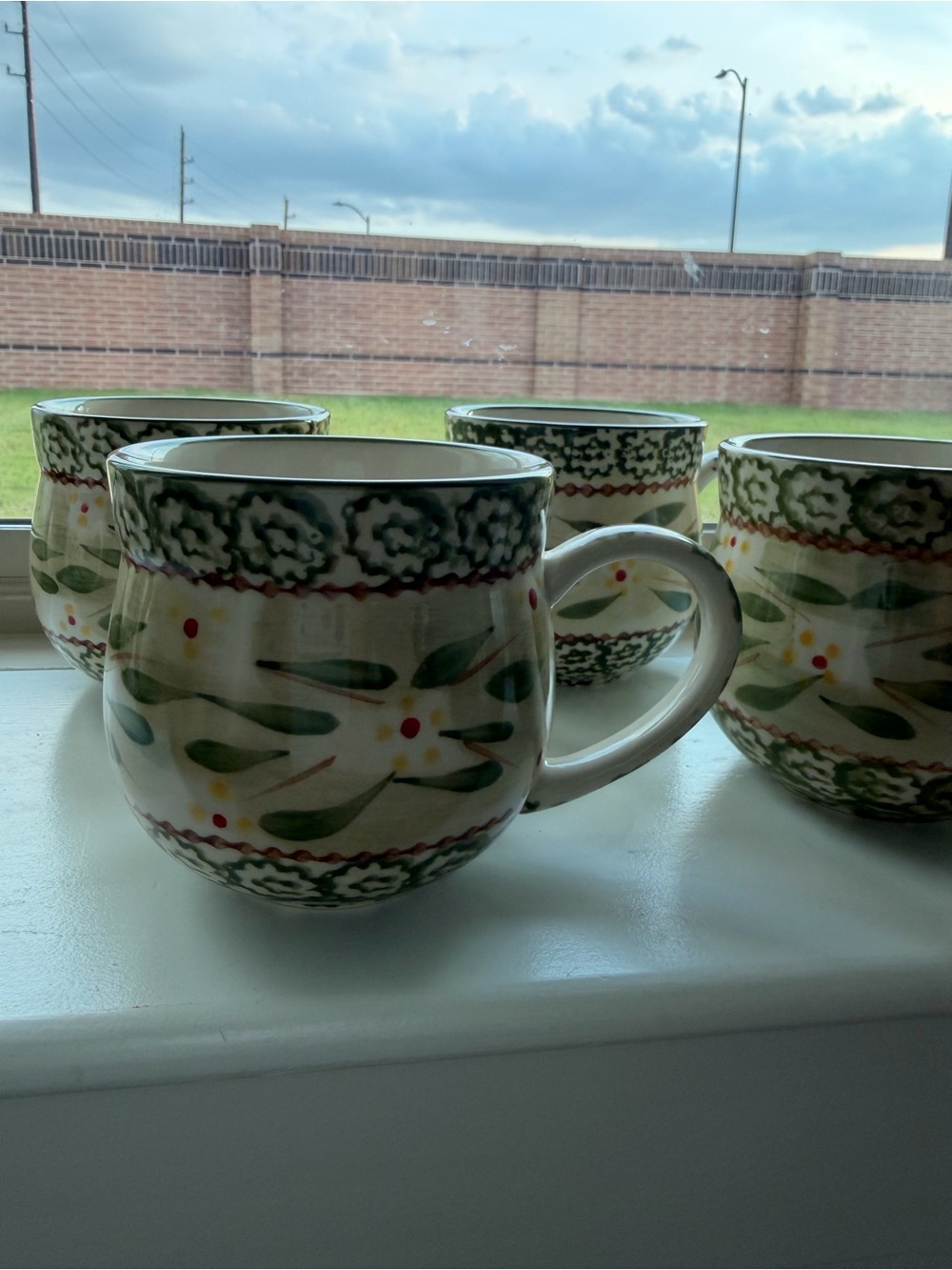 Green floral motif Temp-Tations Green and Cream Floral Ceramic Mugs - Set of 4